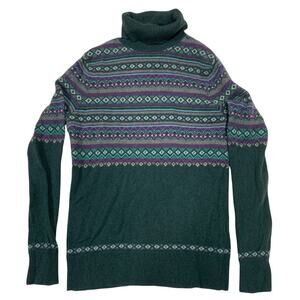 Lands End Womens Cashmere Fair Isle Sweater Size S 6 8 Teal Apres Ski Turtleneck